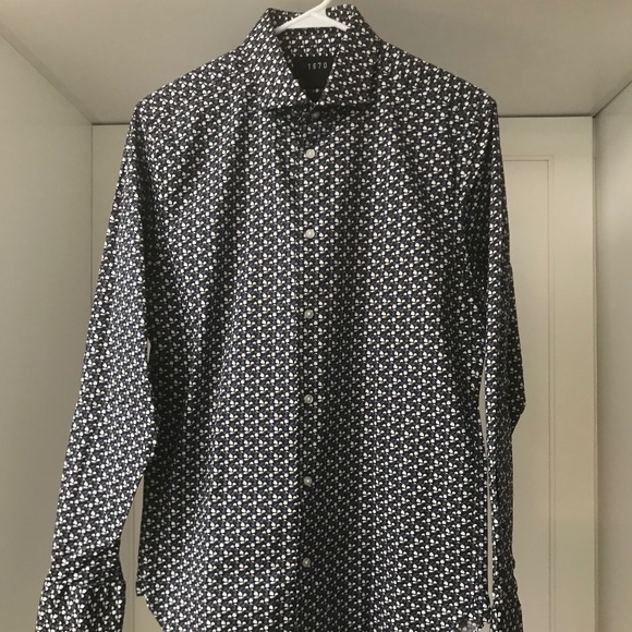 Men’s 1670 Dress Shirt US 15 Long Sleeve 32/33 Slim Fit Navy Pattern - Picture 9 of 9